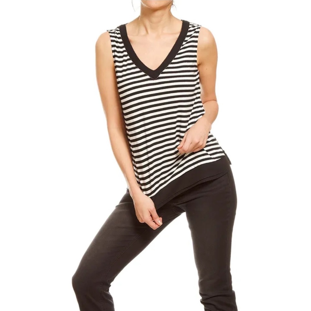 White House Black Market Women's Striped French V Neck Tank Top Chignon XS